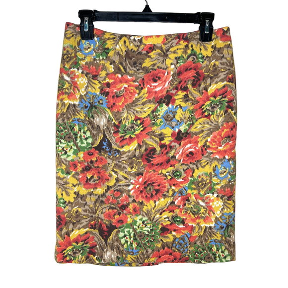 Talbots Floral Pencil Skirt SZ 6P Earth Tones Business Scandi Chic - Picture 1 of 5